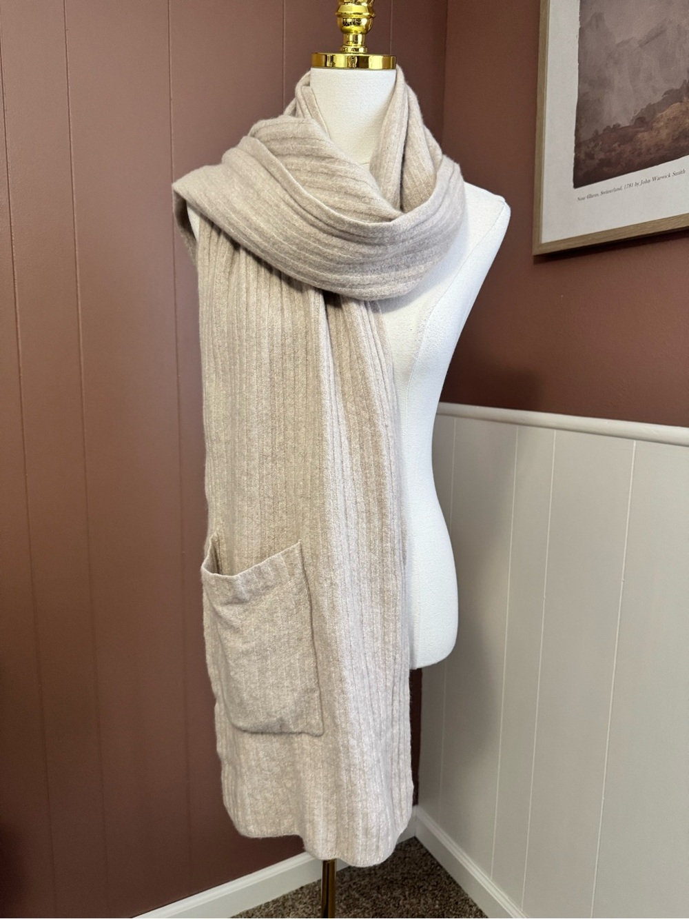 Everlane Cream Cozy Stretch Pocket Scarf Wool Blend